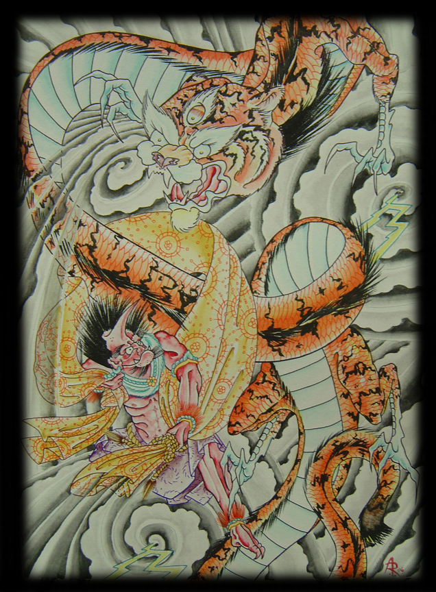Looking for unique  Art Galleries? tiger dragon and fujin go at it