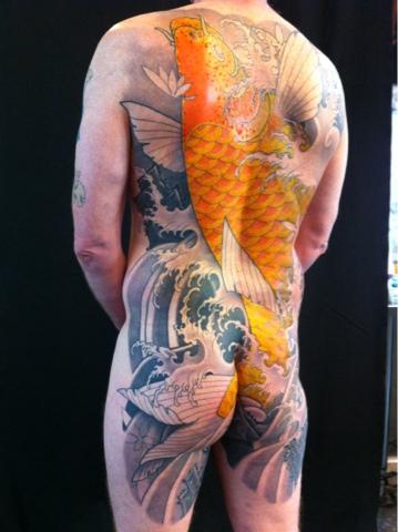 tattoos/ - Golden Koi Backpiece Tattoo - 67050