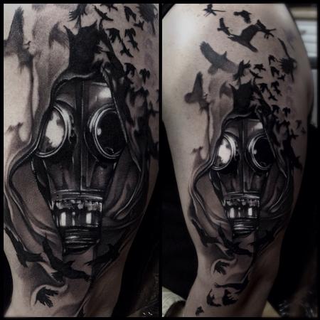 tattoos/ - Gasmask Black and gray tattoo  - 80762