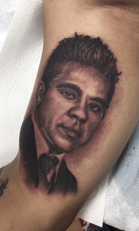 tattoos/ - Realistic black and gray portrait tattoo, Ryan Mullins Art Junkies Tattoo  - 108432