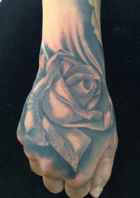 tattoos/ - Realistic black and gray rose tattoo, Scott Grosjean Art Junkies Tattoo - 101300