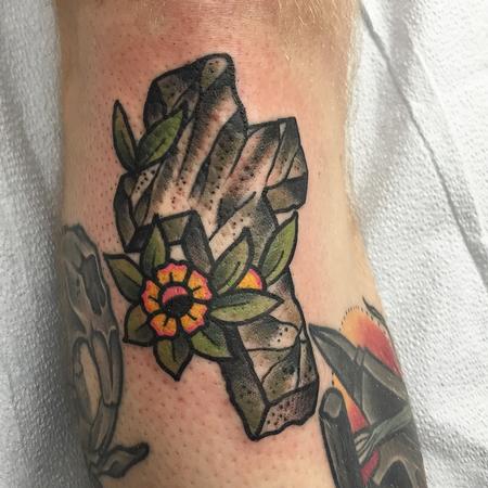 tattoos/ - Traditional style cross with flower tattoo, Gary Dunn Art Junkies Tattoo  - 104276