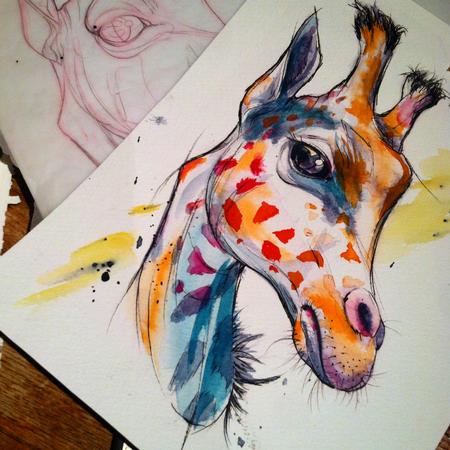 Art Galleries - giraffe watercolor tattoo design - 109600