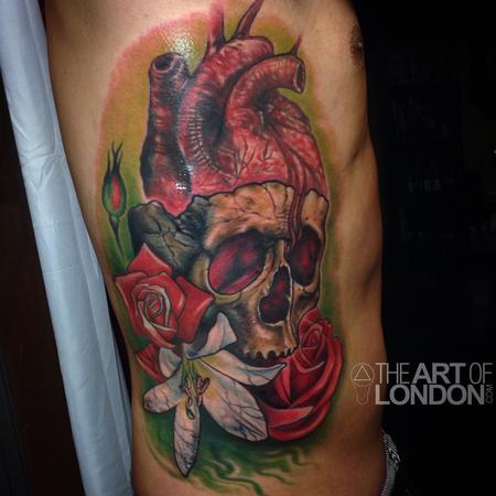 tattoos/ - Skull Heart Roses Lily Tattoo - 93989