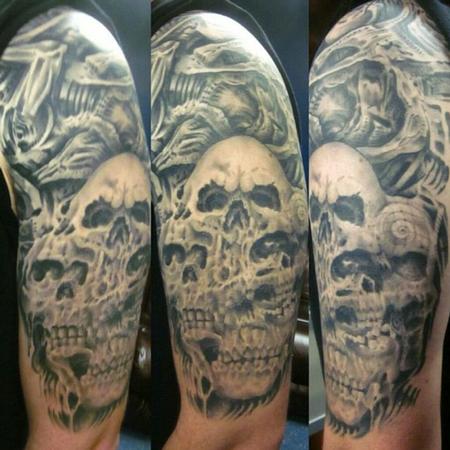 Bio mechanical skull halfsleeve Tattoo Design Thumbnail