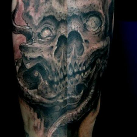 Black and grey freehand skull Tattoo Design Thumbnail