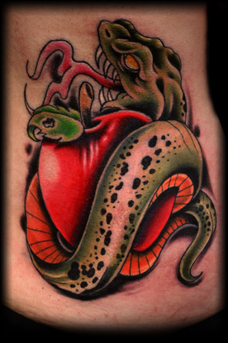 Looking for unique Elmo Tattoos?  Snake and Apple