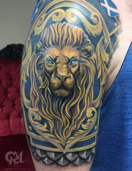 Tattoos - Lion Armor (Cover Up) Tattoo Sleeve - 123507