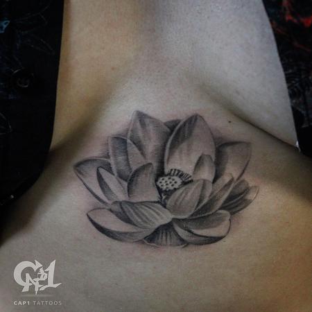 Tattoos - Lotus Flower Sternum Tattoo - 122684
