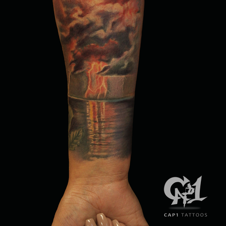 Tattoos - Nature Ocean, Clouds and Lighting Sleeve - 121982