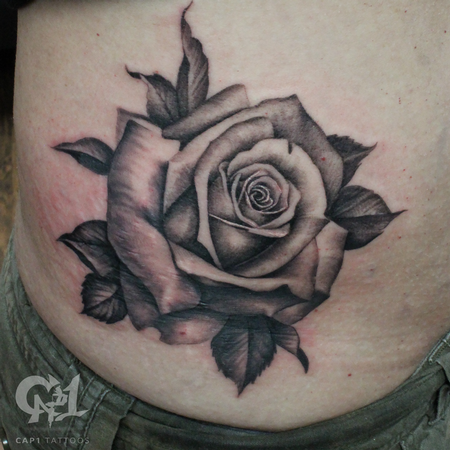 Tattoos - Black And Grey Rib Cage Rose Tattoo - 122867