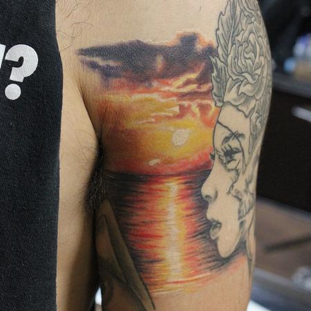 Realistic - Vivid Sunset and Ocean On A Sleeve