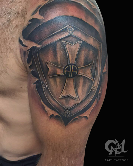 Tattoos - Skin Rip Shield Tattoo - 124931