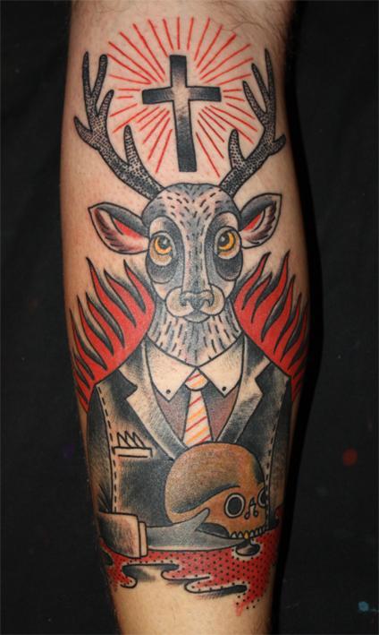 tattoos/ - Traditional Style Deer Tattoo - 61598