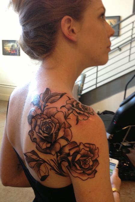 tattoos/ - rose flower black and grey tattoo - 84496