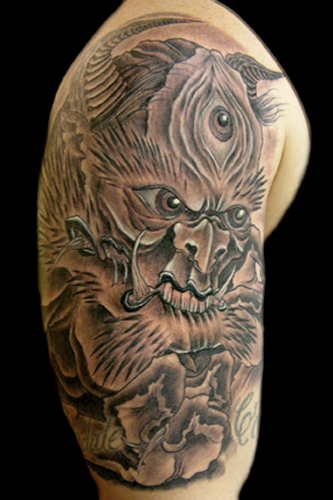 Looking for unique  Tattoos? Black and Grey Oni!