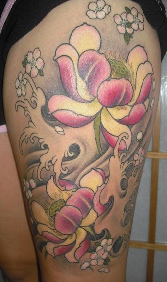 tattoos/ - Flower leg sleeve tattoo - 51743