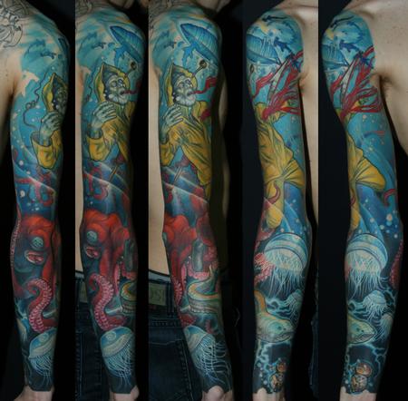 tattoos/ - Full Color Dead fisherman sleeve tattoo - 114752
