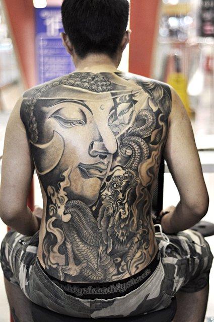 tattoos/ - Black and Grey Buddha Tattoo - 61601