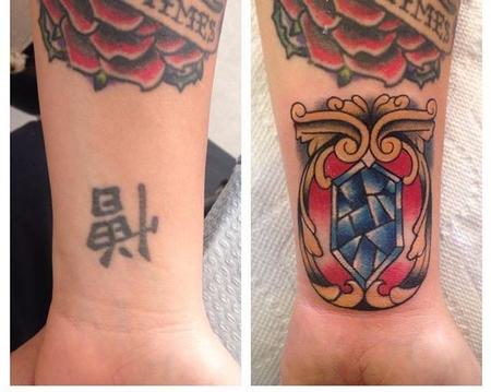 tattoos/ - Kanji Coverup with Traditional Gem - 109293