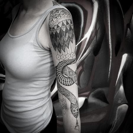 tattoos/ - blackwork dotwork snake sleeve - 129937