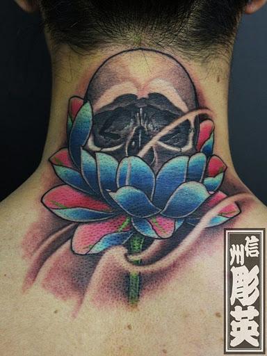tattoos/ - Custom Skull and Lotus Flower Tattoo - 60544