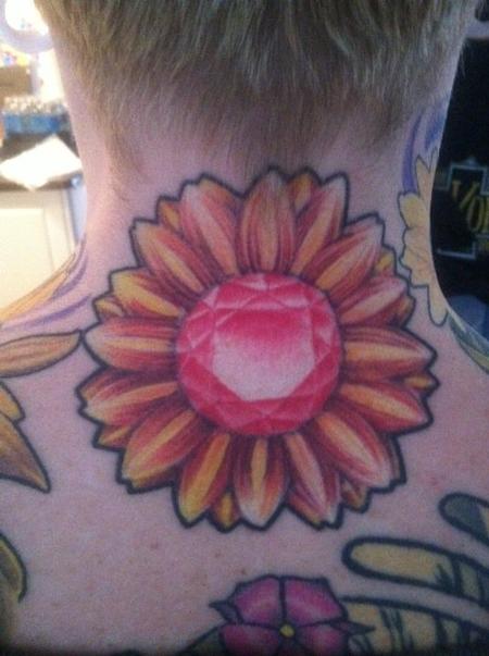 tattoos/ - Sunflower with Gem Tattoo - 63447