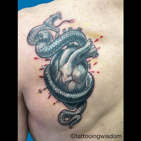 Coverup - Snake and Heart Tattoo Gray and Black Ink