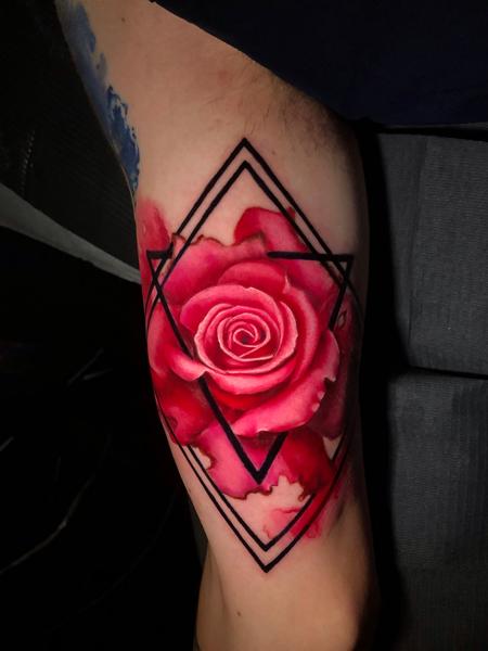tattoos/ - Watercolor rose tattoo done by John Graefe  - 145408
