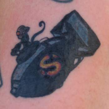 Looking for unique Khalil Rivera Tattoos?  Monkey on atom bomb tattoo