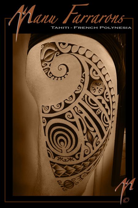 tattoos/ - Freehand thigh Tahitian tattoo - 69034