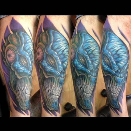 tattoos/ - custom freehand color skull on leg by Jay Baxter - 88925