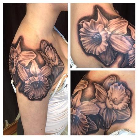 tattoos/ - flower tattoo black and grey custom daffodil tattoo girl  - 88923