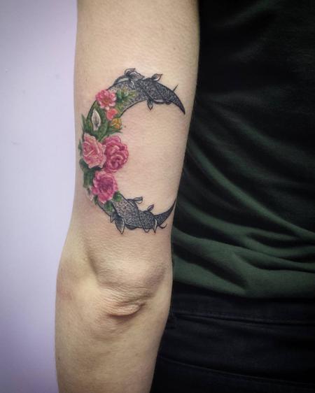 Zodiac symbol tattoos - Crescent Rose Moon Tattoo