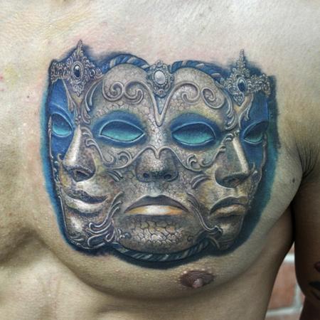 tattoos/ - three headed Venetian mask color portrait - 91692