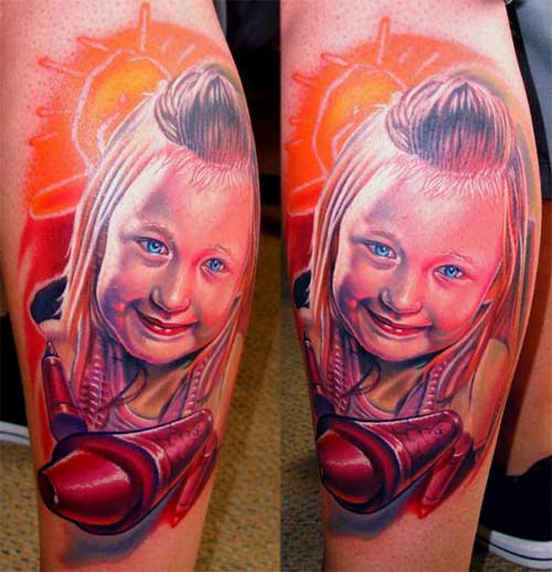 Nikko - Daughter and crayon portrait tattoo