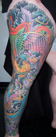 Mark Thompson - Phoenix and dragon full leg sleeve