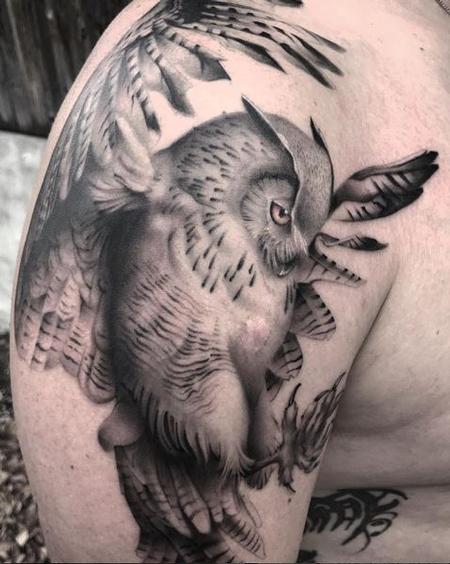 tattoos/ - Black and Gray Owl Tattoo - 136147