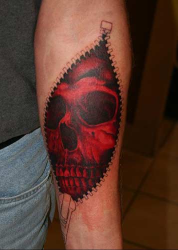 Phil Young - Zipper Skin Rip Skull Tattoo