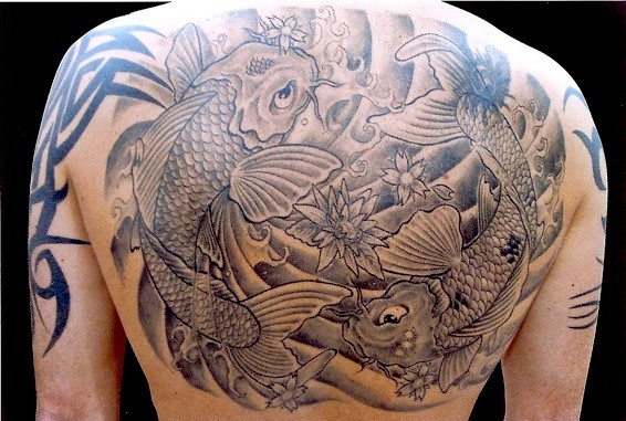 tattoos/ - Black and Gray Koi Fish Tattoo - 52470