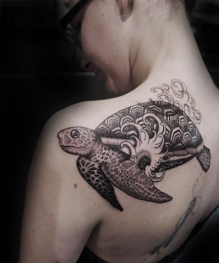 Example - dotwork geometric oriental  sea turtle 