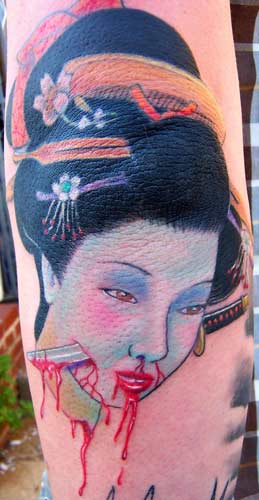 John Pohl - Geisha Girl Head with Dagger Tattoo