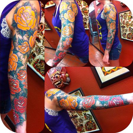 tattoos/ - Traditional  Rose sleeve  - 100652