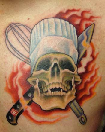tattoos/ - Flaming Chef Skull - 67116