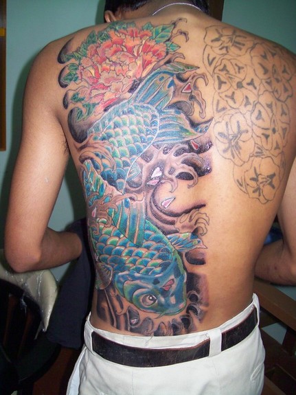 tattoos/ - Koy fish with flower - 50406
