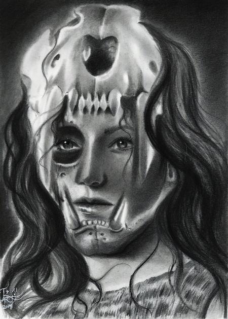 Art Galleries - aztec princess,jaguar skull,black and grey ,charcoal,graphite,animals - 95261