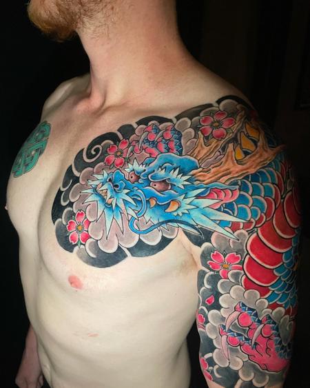 tattoos/ - Japanese dragon chest and half arm sleeve - 145597