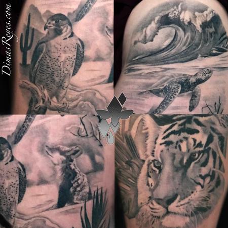 tattoos/ - Black and Grey Animal Habitats Tattoo Detail - 145840