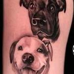 Black and Grey Realistic Dog Portraits Tattoo Design Thumbnail