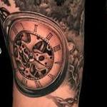 Black and Grey Realistic Mountain Landscape & Pocketwatch Tattoo Tattoo Design Thumbnail